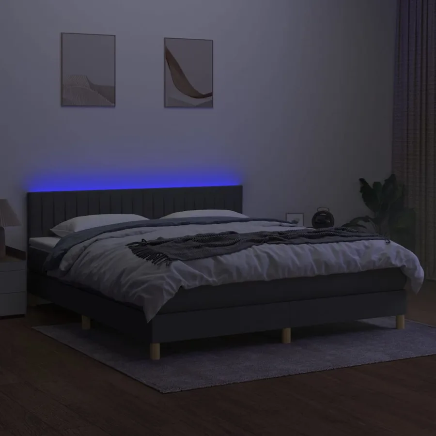 Sommier à lattes de lit et matelas et LED Gris foncé 180x200 cm - 3
