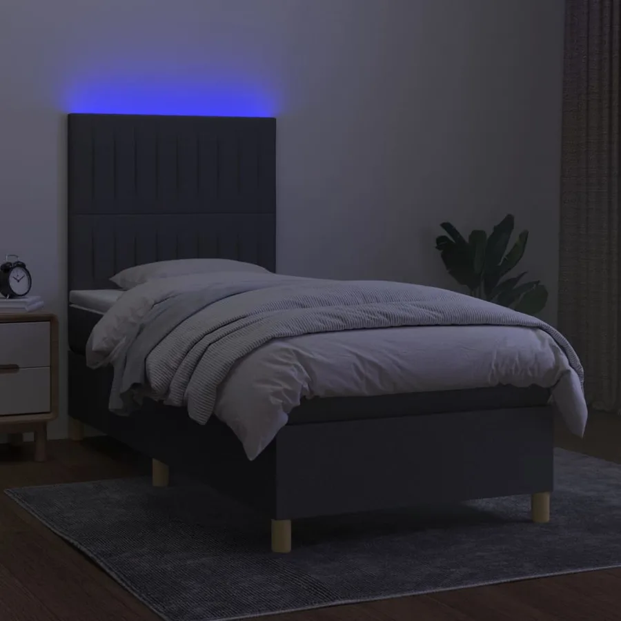 Sommier à lattes de lit et matelas et LED Gris foncé 90x200 cm - 4