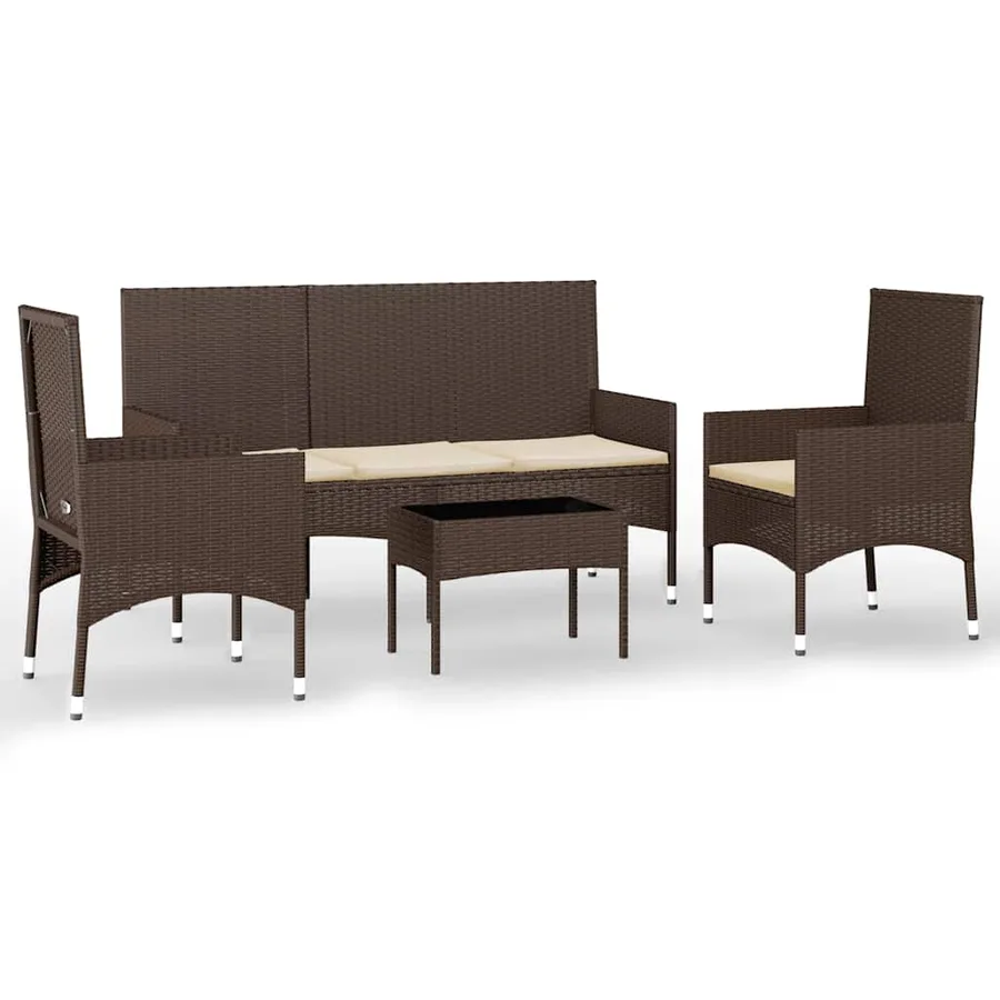 Salon de jardin 4 pcs avec coussins Marron Résine tressée - 2