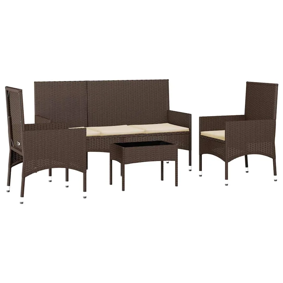 Salon de jardin 4 pcs avec coussins Marron Résine tressée - 3