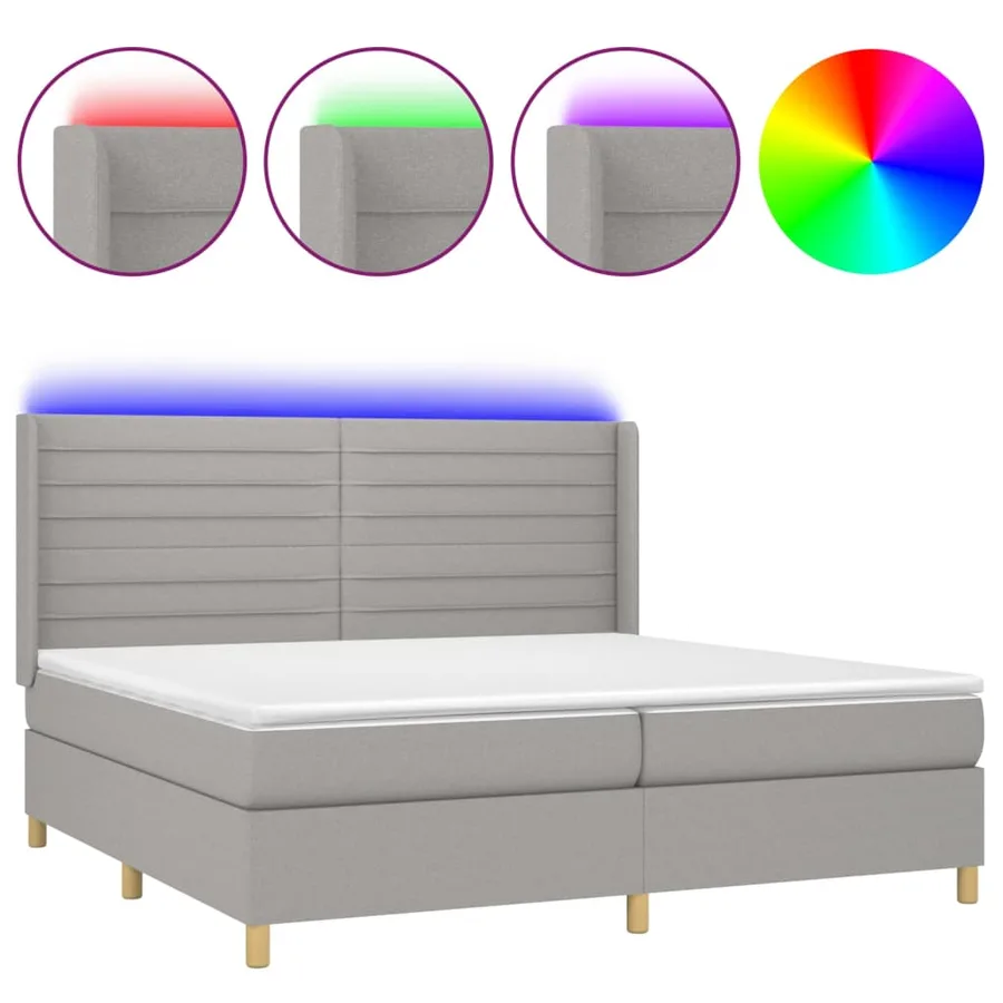 Sommier à lattes de lit matelas LED Gris clair 200x200 cm Tissu - 2
