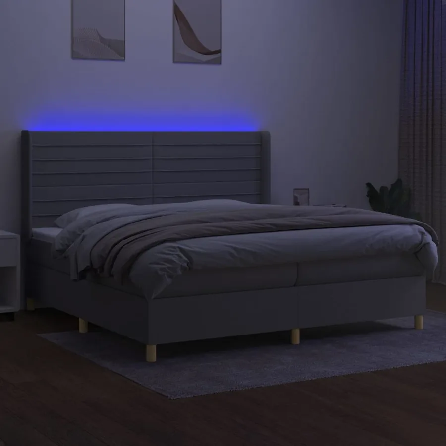 Sommier à lattes de lit matelas LED Gris clair 200x200 cm Tissu - 3