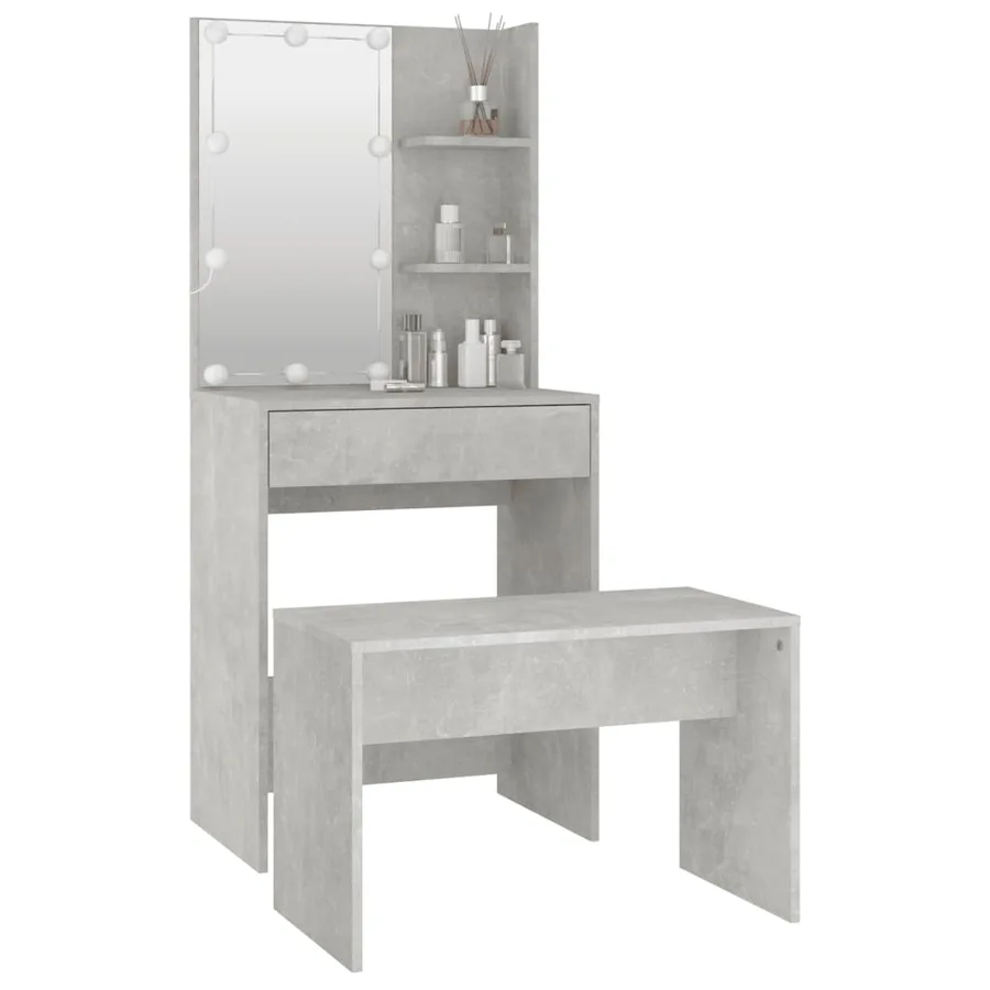 Ensemble de coiffeuse avec LED Gris béton Bois d'ingénierie - 12