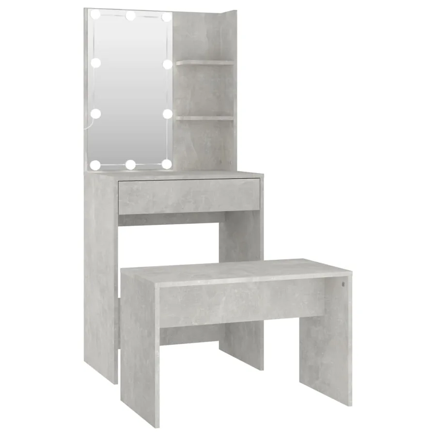 Ensemble de coiffeuse avec LED Gris béton Bois d'ingénierie - 2