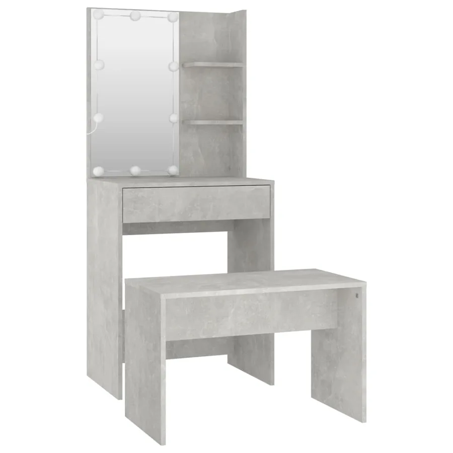 Ensemble de coiffeuse avec LED Gris béton Bois d'ingénierie - 4