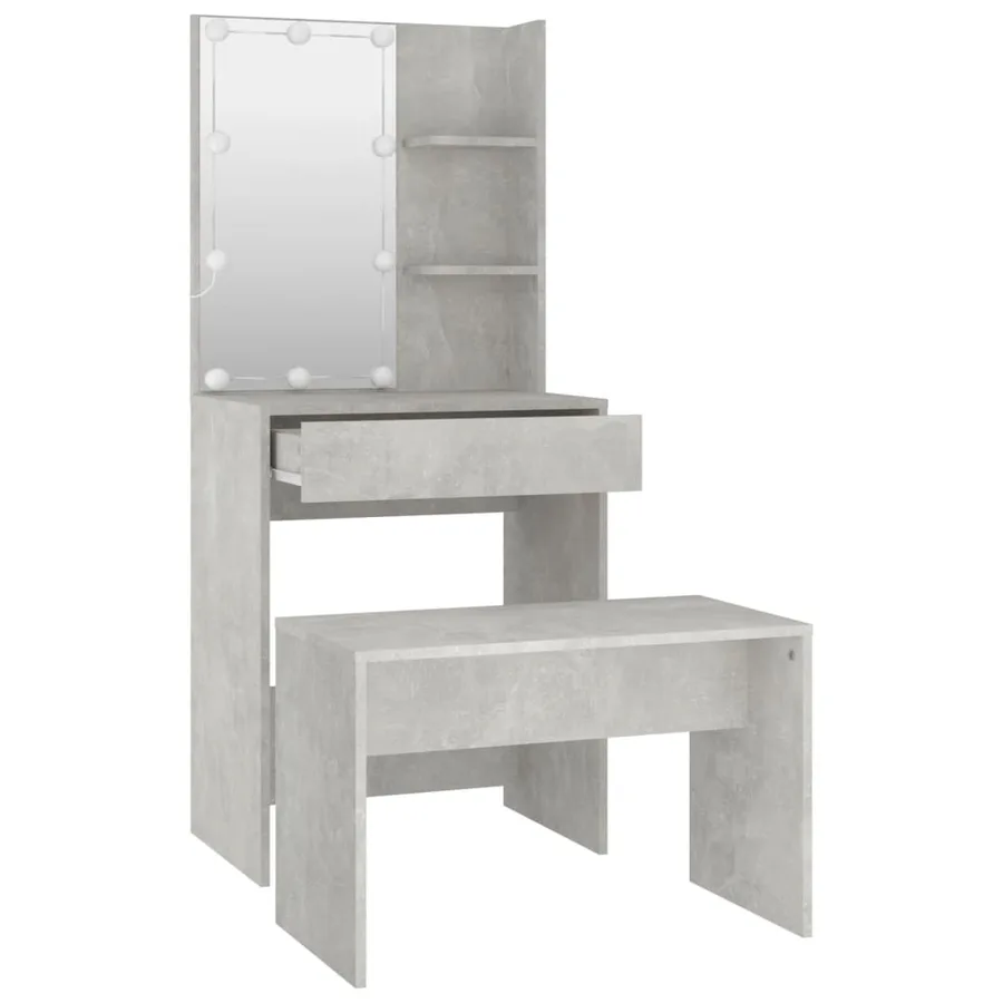 Ensemble de coiffeuse avec LED Gris béton Bois d'ingénierie - 5