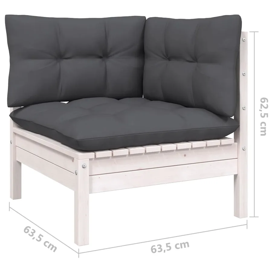 Salon de jardin 11 pcs avec coussins blanc bois de pin solide - 6