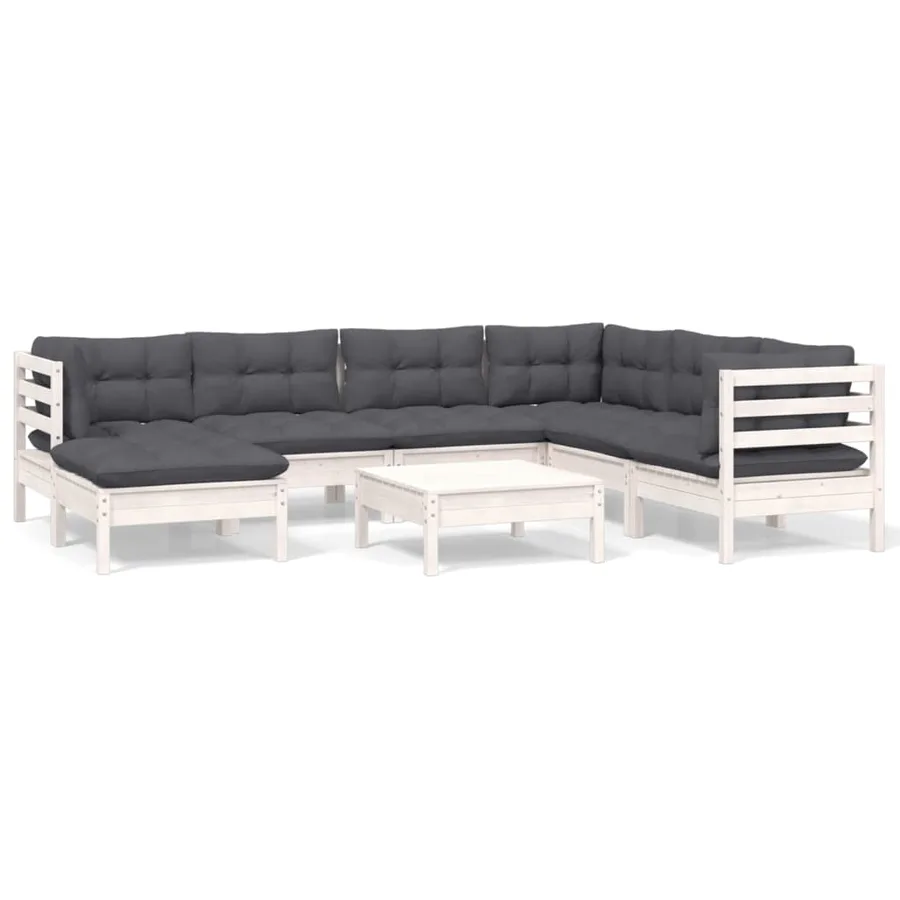 Salon de jardin 8 pcs avec coussins blanc bois de pin massif - 2
