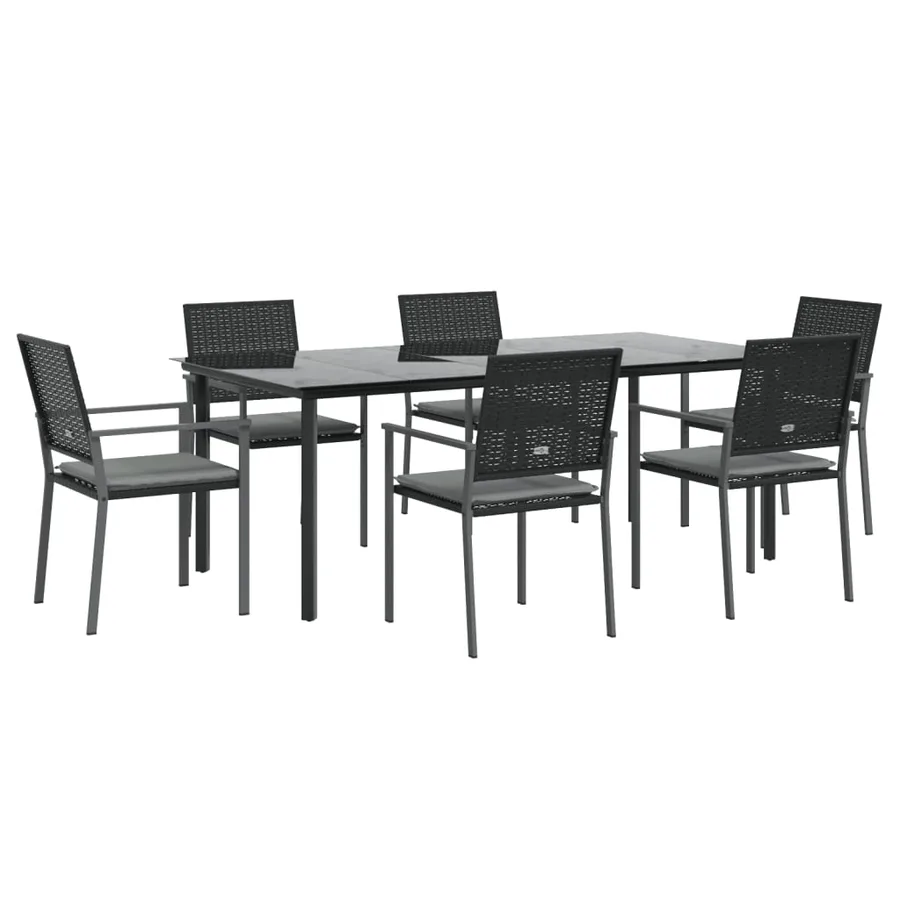 Ensemble à manger de jardin 7 pcs coussins résine tressée acier - 3