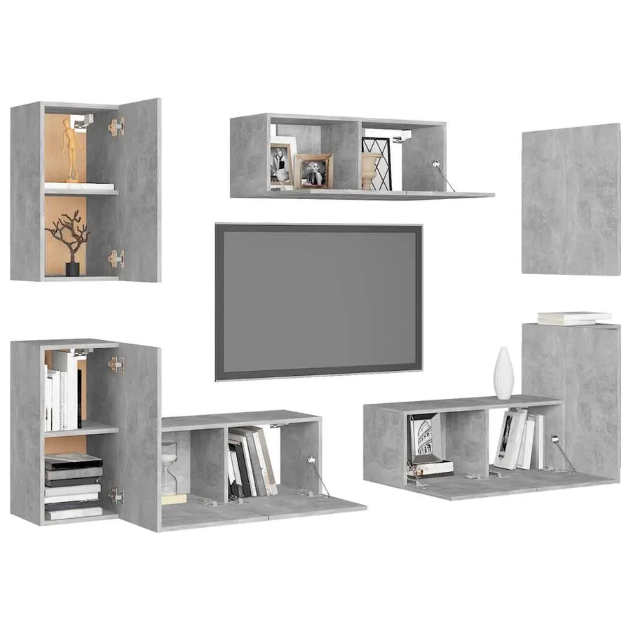 Ensemble de meubles TV 7 pcs Gris béton Bois d'ingénierie - 3