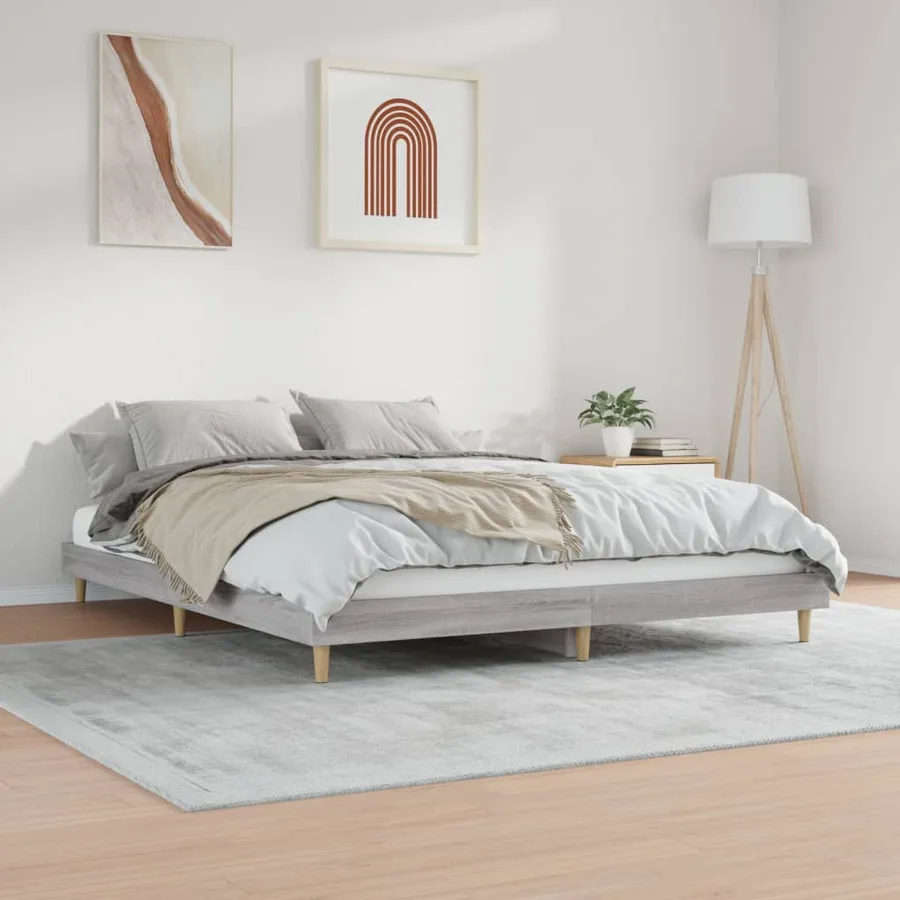 Cadre de lit sans matelas sonoma gris 200x200 cm - 4