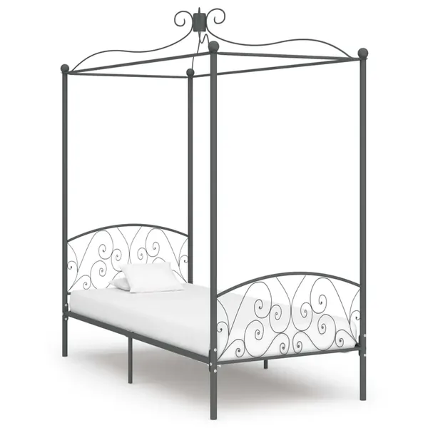 Cadre de lit à baldaquin sans matelas gris métal 90x200 cm