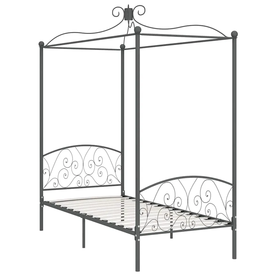 Cadre de lit à baldaquin sans matelas gris métal 90x200 cm - 2