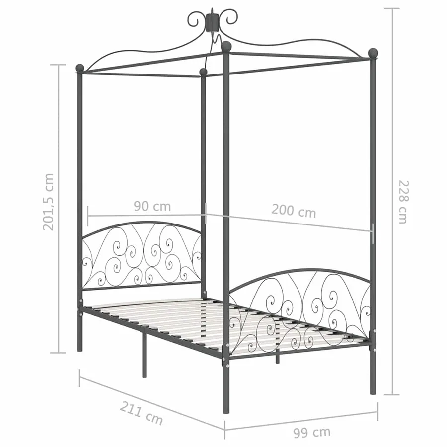 Cadre de lit à baldaquin sans matelas gris métal 90x200 cm - 6