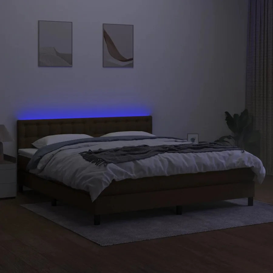 Sommier à lattes de lit matelas et LED Marron foncé 180x200 cm - 4