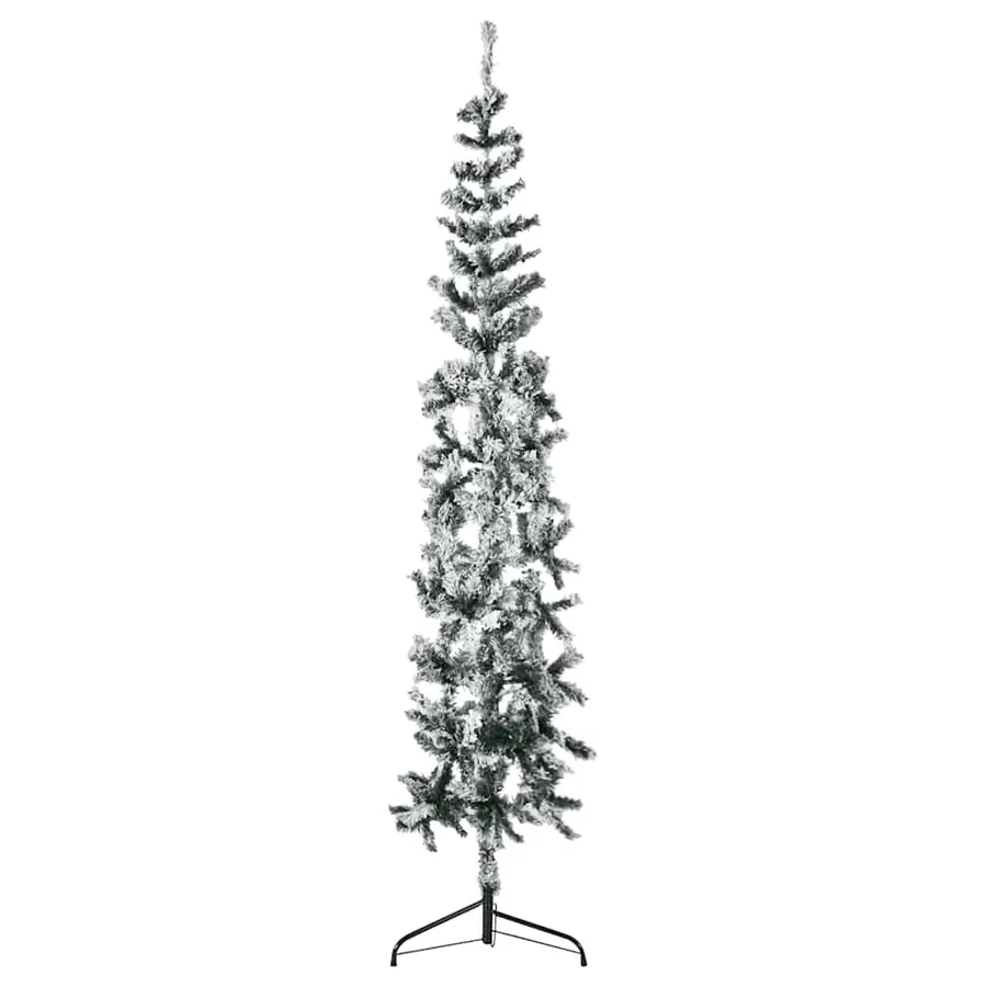 Demi sapin de Noël artificiel mince avec neige floquée 240 cm