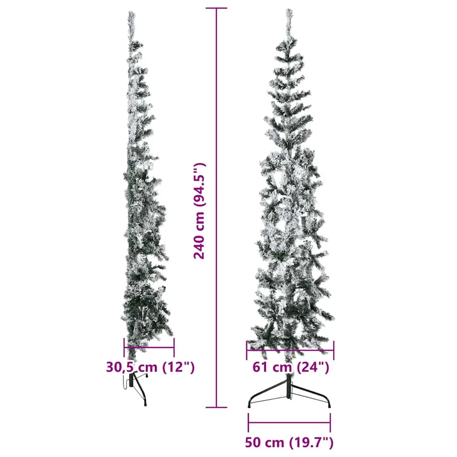 Demi sapin de Noël artificiel mince avec neige floquée 240 cm - 10