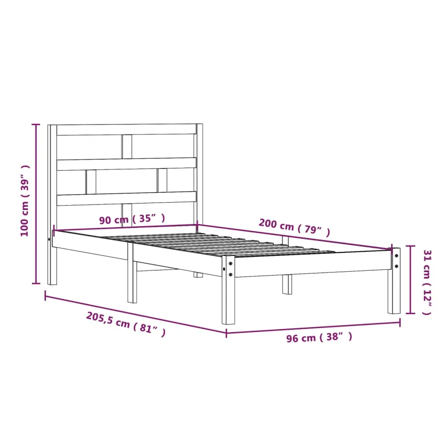 Cadre de lit sans matelas blanc bois massif 90x200 cm - 8