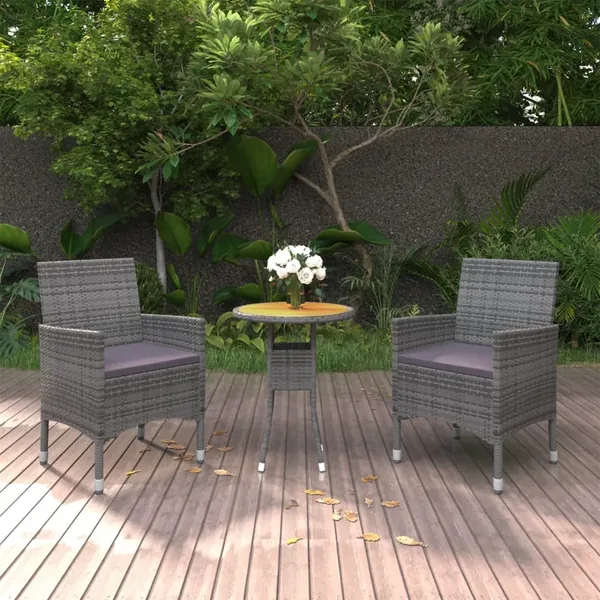 Ensemble à manger de jardin 3 pcs Résine tressée Gris