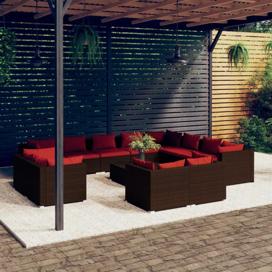 Salon de jardin 13 pcs avec coussins Marron Résine tressée