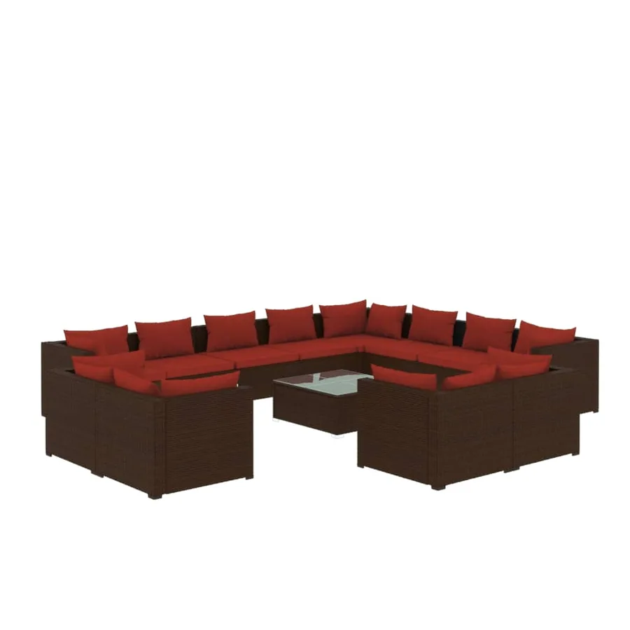 Salon de jardin 13 pcs avec coussins Marron Résine tressée - 2