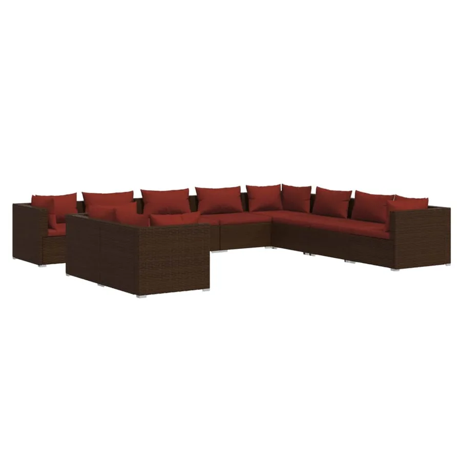 Salon de jardin 10 pcs avec coussins marron résine tressée - 2
