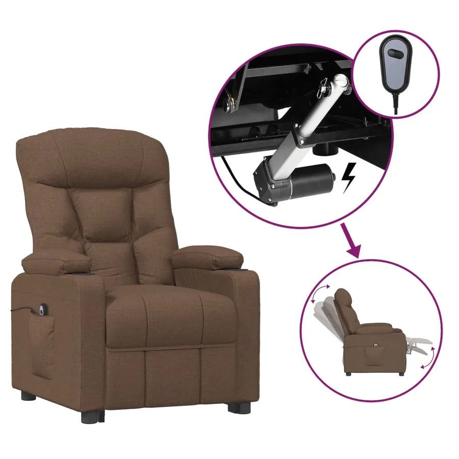 Fauteuil inclinable électrique Marron Tissu - 2