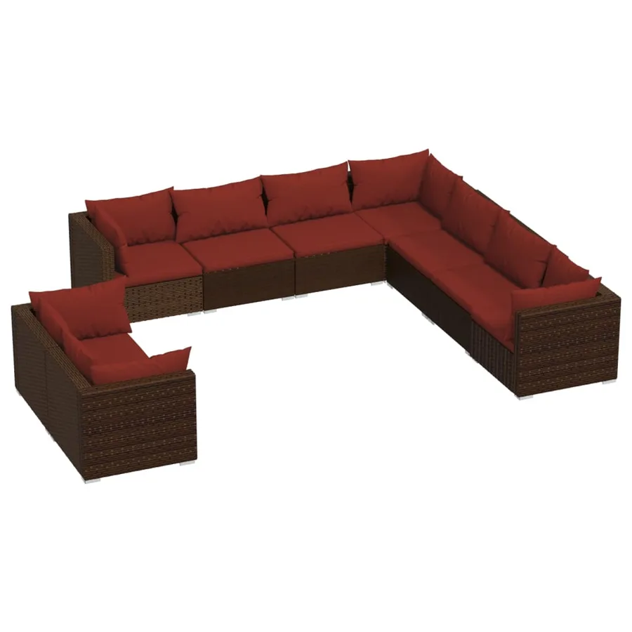 Salon de jardin avec coussins 9 pcs marron résine tressée - 2
