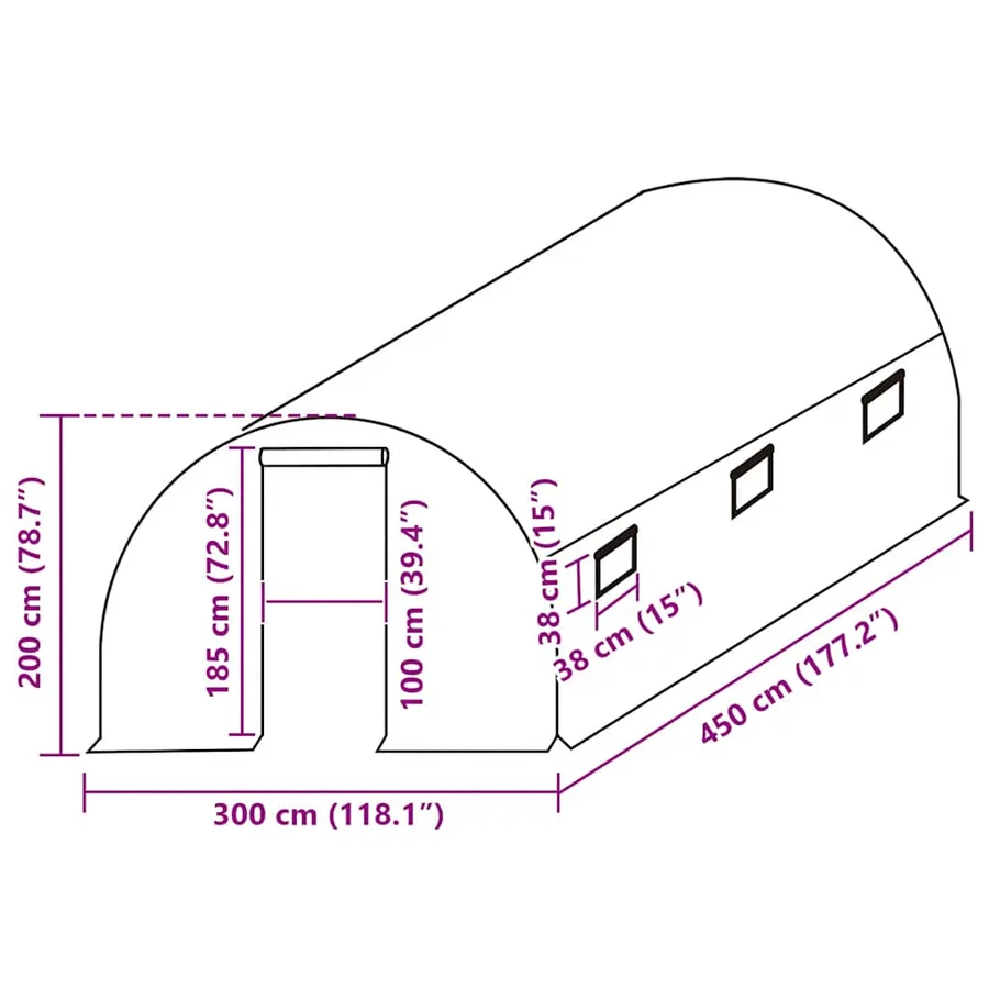 Couverture de remplacement de serre (13,5m²) 300x450x200cm Vert - 5