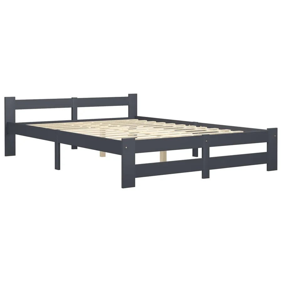 Cadre de lit sans matelas gris foncé pin massif 160x200 cm - 2