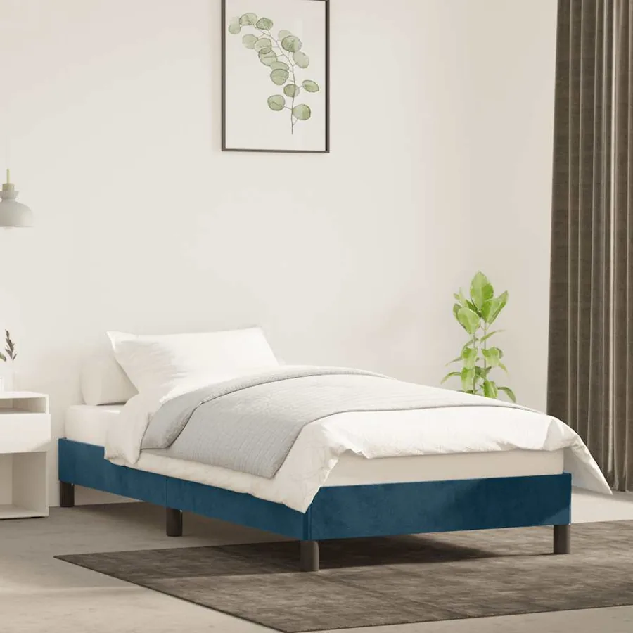Cadre de lit sans matelas bleu foncé 90x200 cm velours
