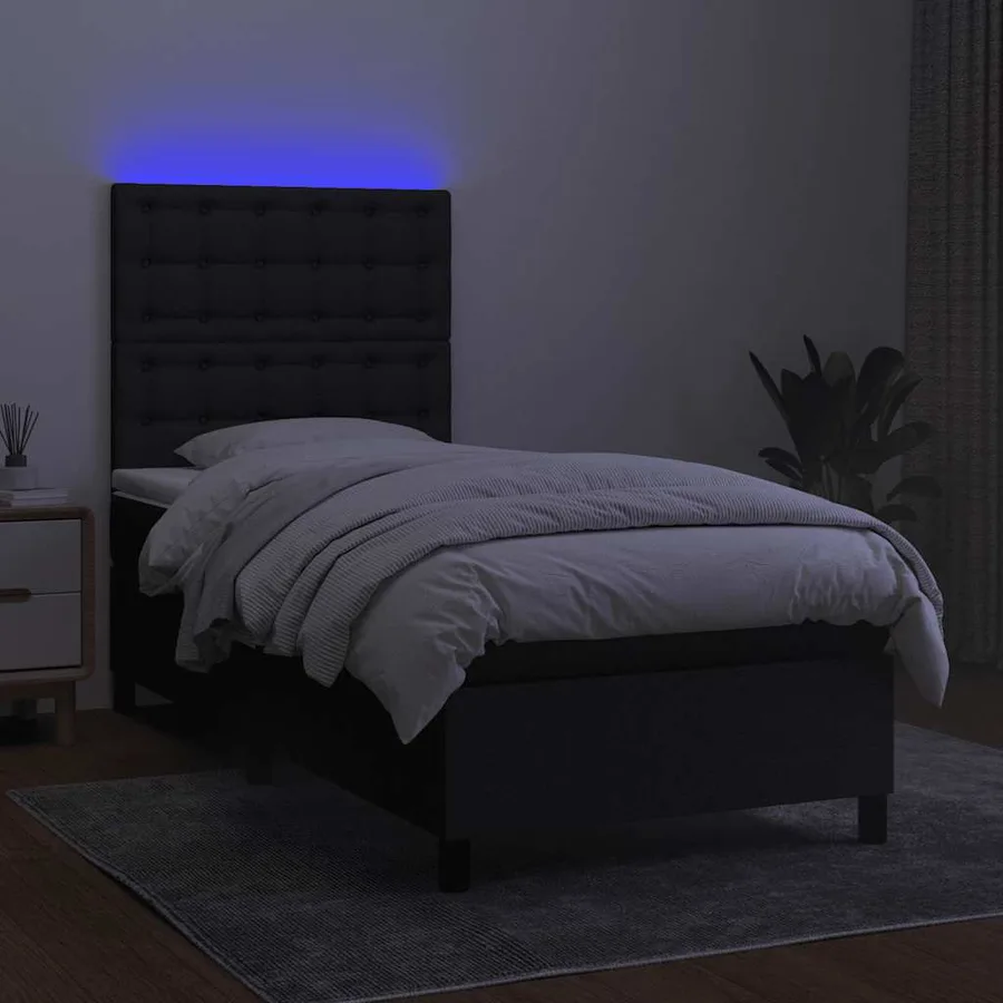 Sommier à lattes de lit avec matelas et LED Noir 90x200cm Tissu - 4