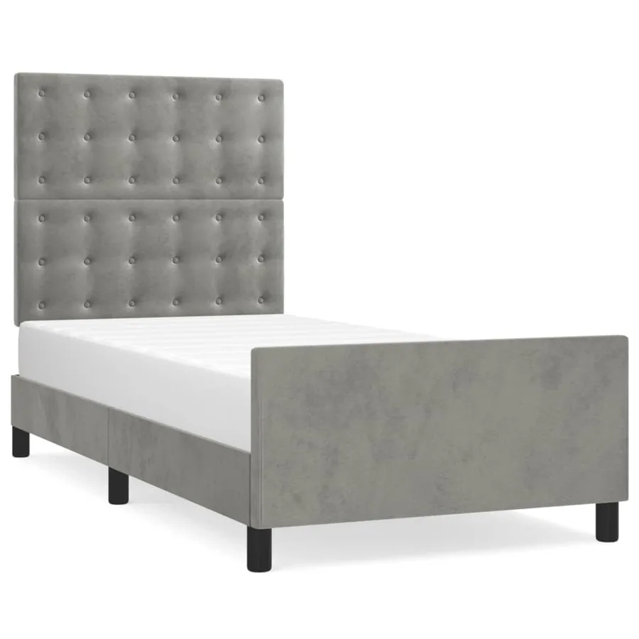 Cadre de lit sans matelas gris clair 90x190 cm velours - 2