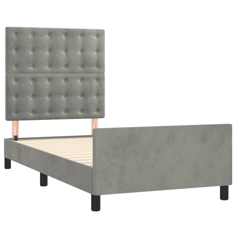 Cadre de lit sans matelas gris clair 90x190 cm velours - 4