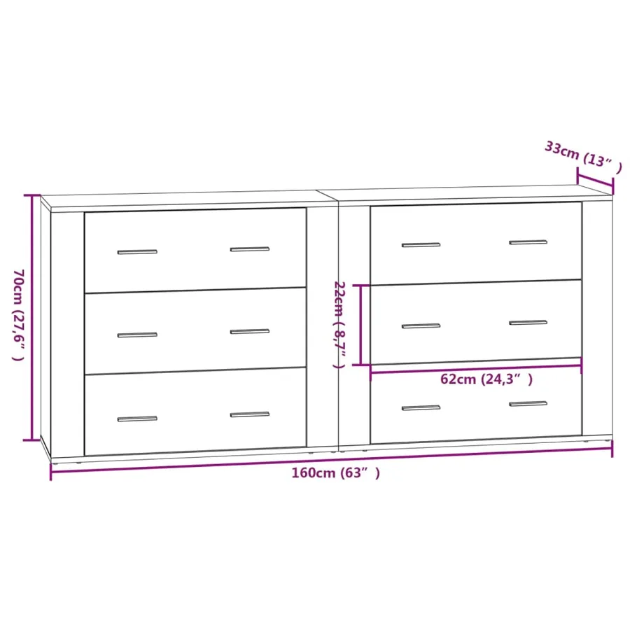 Buffets 2 pcs chêne sonoma bois d'ingénierie - 9