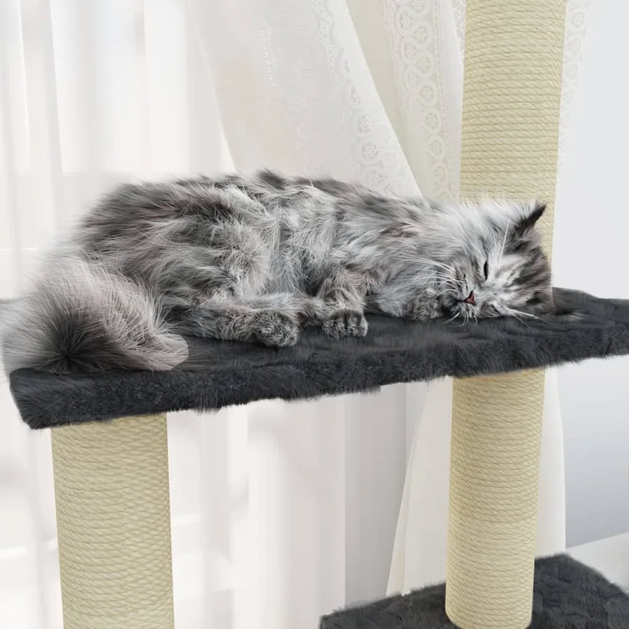 Arbre à chat avec griffoirs en sisal Gris foncé 155 cm - 4