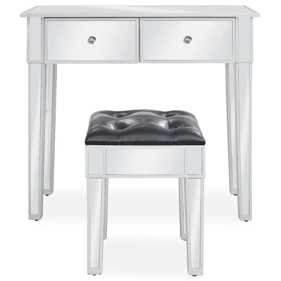 Coiffeuse miroir avec tabouret MDF et verre - 2