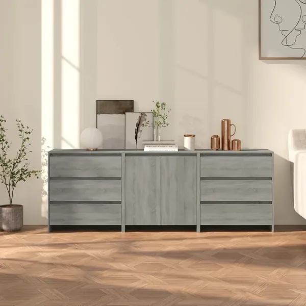 Buffets 3 pcs Sonoma gris Bois d'ingénierie