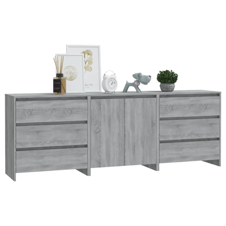 Buffets 3 pcs Sonoma gris Bois d'ingénierie - 6