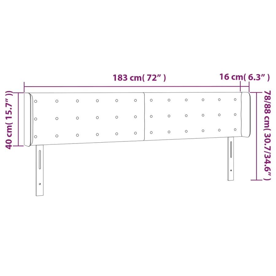 Tête de lit à LED Gris clair 183x16x78/88 cm Velours - 6