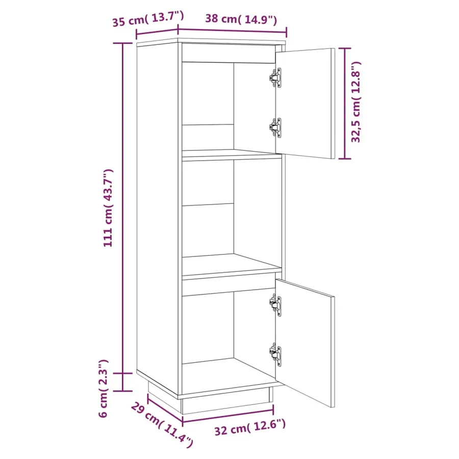 Buffet haut Marron miel 38x35x117 cm Bois massif de pin - 11