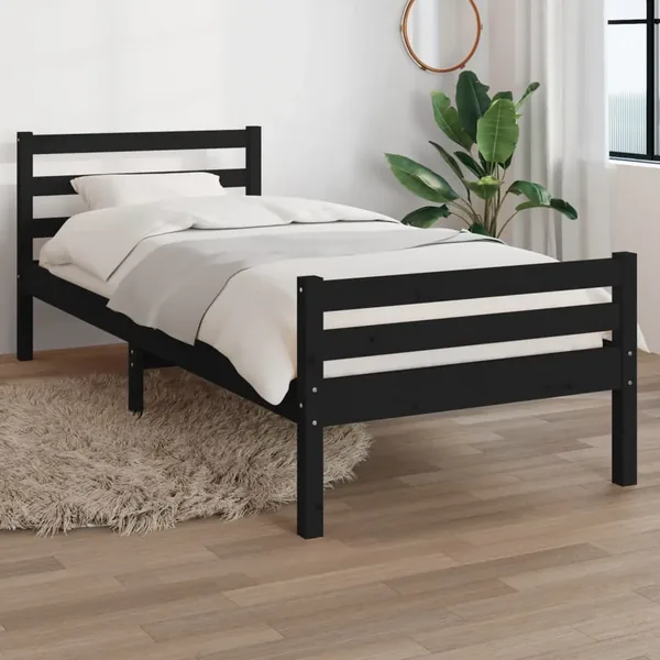 Cadre de lit sans matelas noir bois massif 100x200 cm