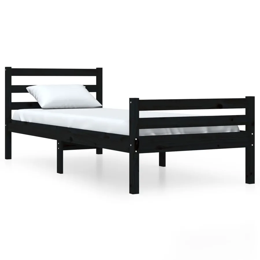 Cadre de lit sans matelas noir bois massif 100x200 cm - 2