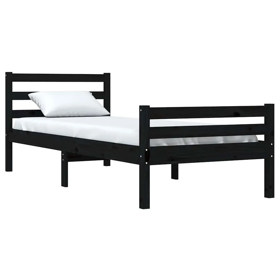 Cadre de lit sans matelas noir bois massif 100x200 cm - 3