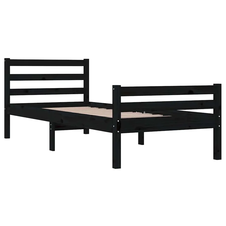 Cadre de lit sans matelas noir bois massif 100x200 cm - 4