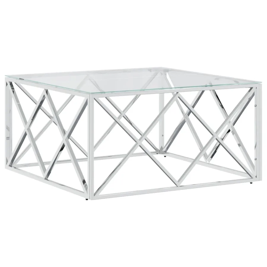 Table basse 80x80x40 cm acier inoxydable et verre - 2