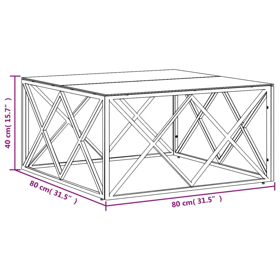 Table basse 80x80x40 cm acier inoxydable et verre - 6