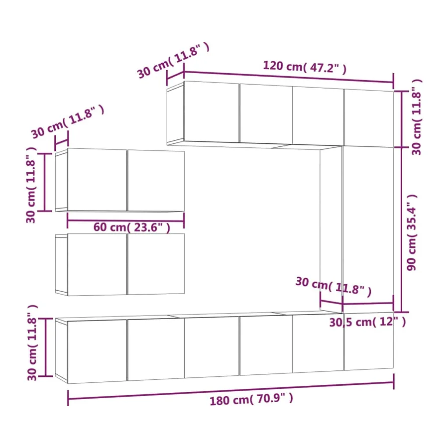 Ensemble de meubles TV 8 pcs Sonoma gris Bois d'ingénierie - 7