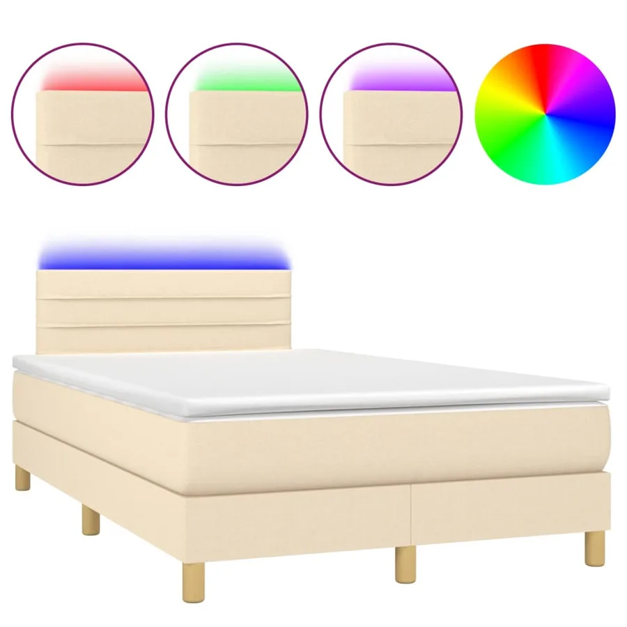 Sommier à lattes de lit avec matelas LED Crème 120x200 cm Tissu - 2