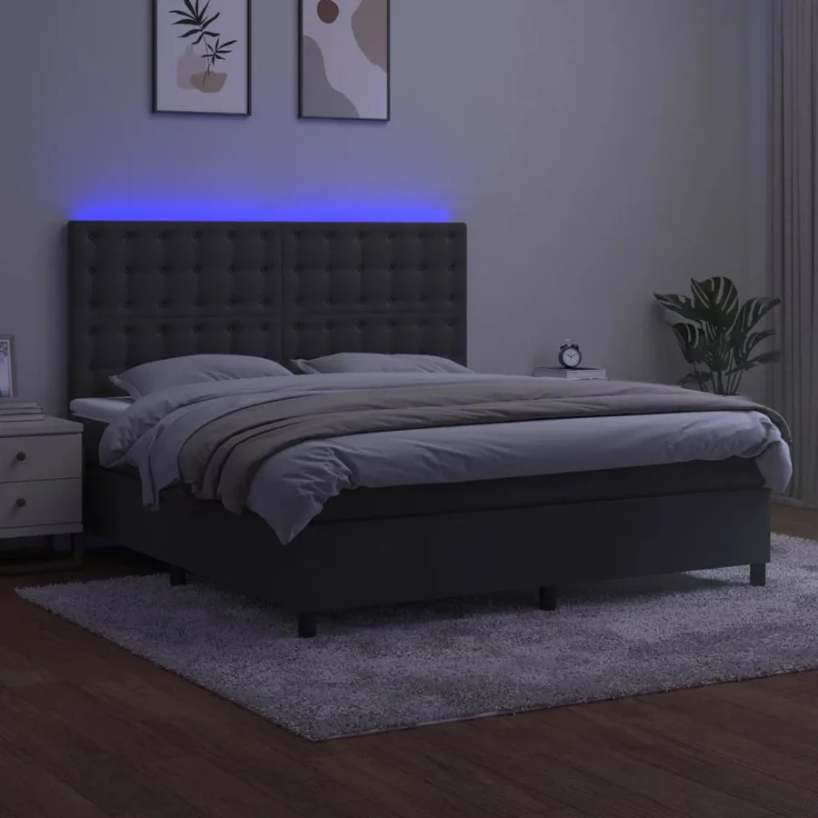 Sommier à lattes de lit matelas et LED Gris foncé 180x200 cm - 4
